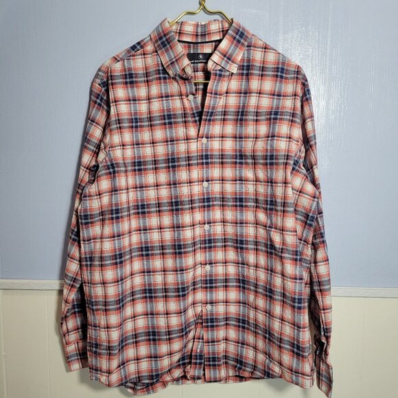 Hart Schaffner Marx Large Red Blue Plaid Button Front Longsleeve Casual Shirt - Picture 1 of 6